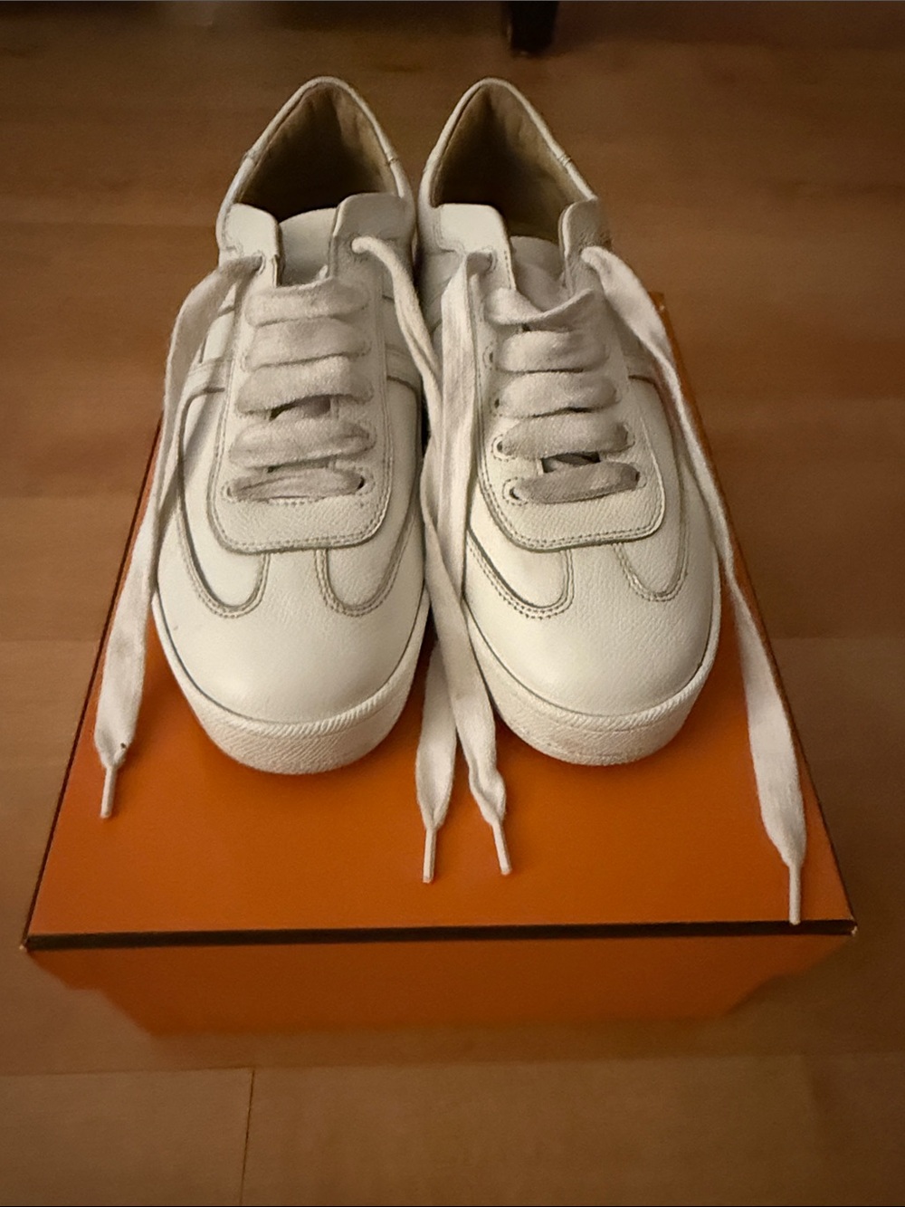 Hermes White Leather Low-Top Sneakers
